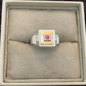 14K Genuine Ruby on Sterling Silver Signet Ring